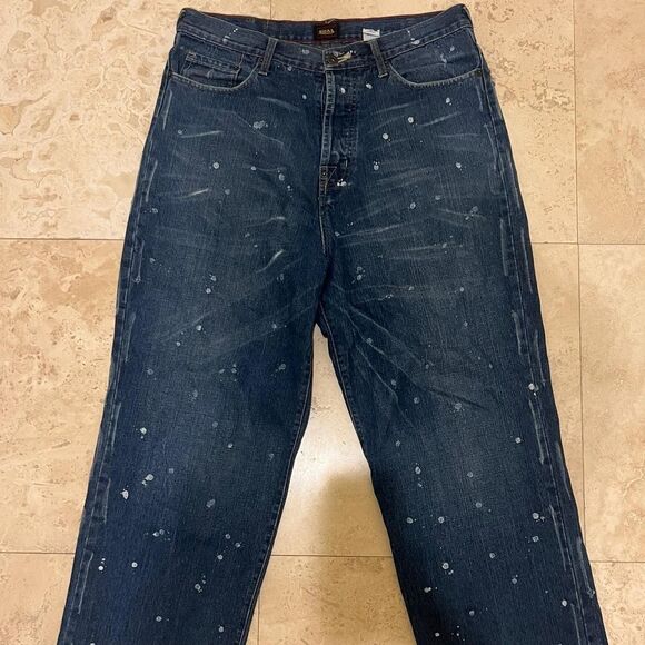 VINTAGE VON DUTCH Distressed Paint Splatter Lightwash Denim Jeans Y2K Sz 36 - Picture 5 of 8